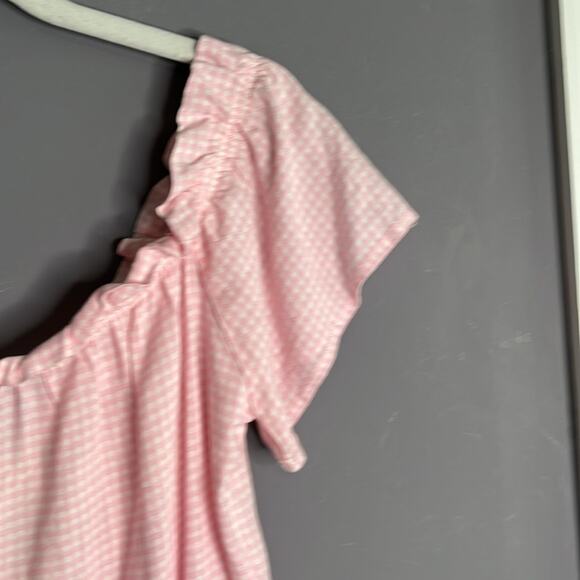 Lottie Moss Pink and White Gingham Print Off Shoulder Top White Bow Size Medium - Picture 3 of 10